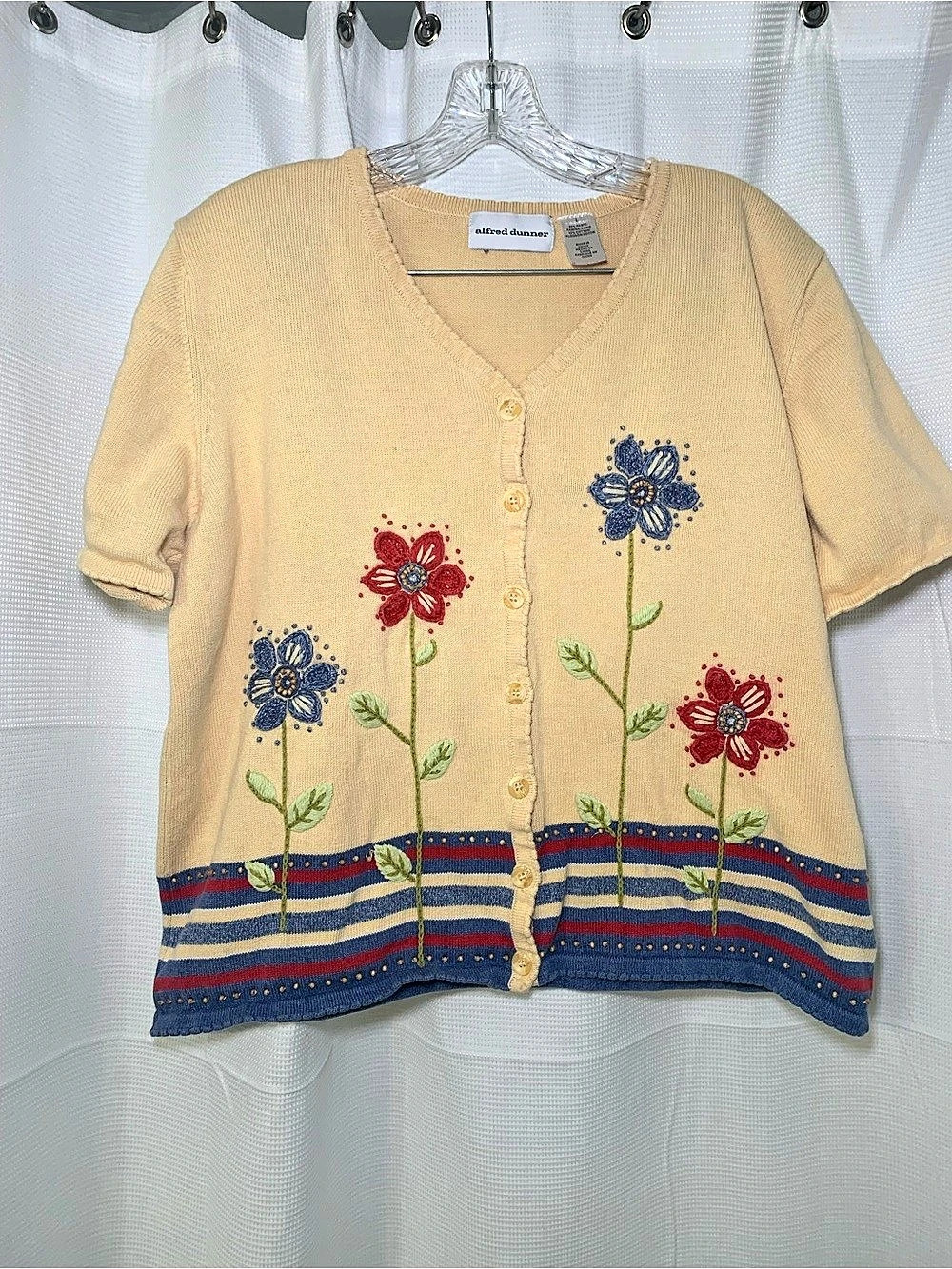 alfred dunner Embroidered Floral Cardigan in Yellow Size Medium